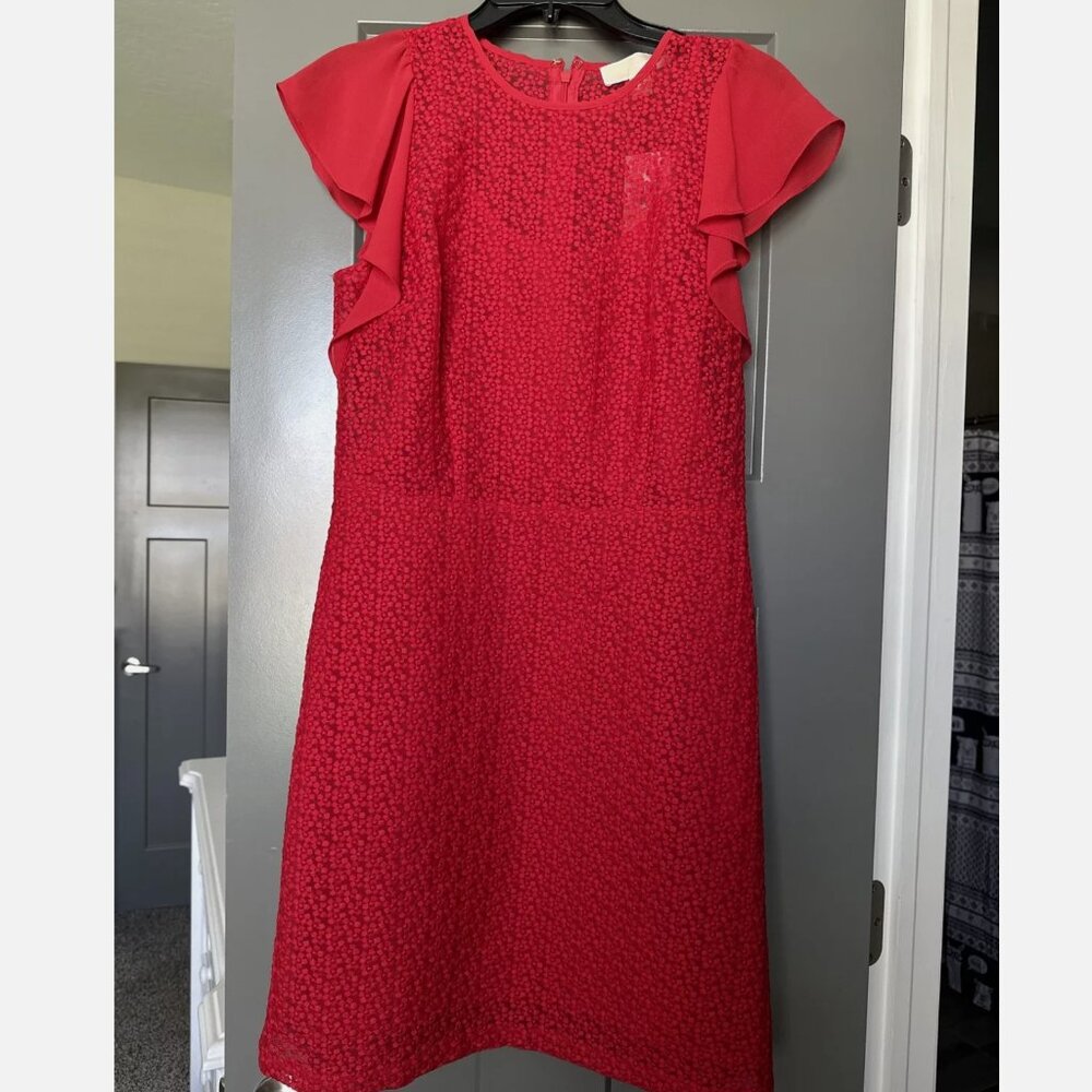 MICHAEL Michael Kors Red Mini Dress with Ruffle Sleeves